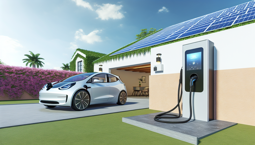 Voiture éléectrique en charge dans un jardin